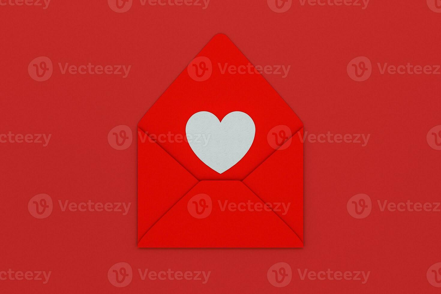Red package with love heart inside, festive theme, 3d rendering photo