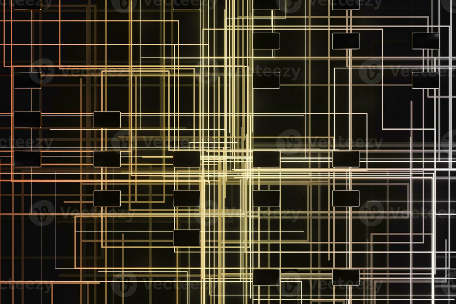 Golden cyber space with crossed glowing lines, 3d rendering. photo
