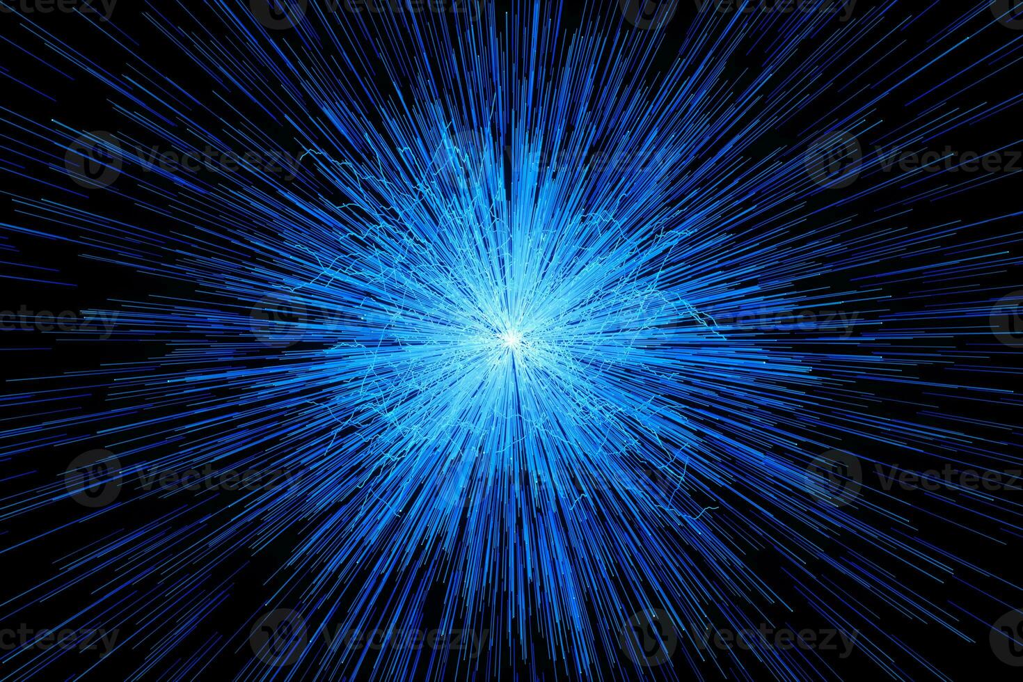 Blue glowing radial lines, magical lines, 3d rendering. photo