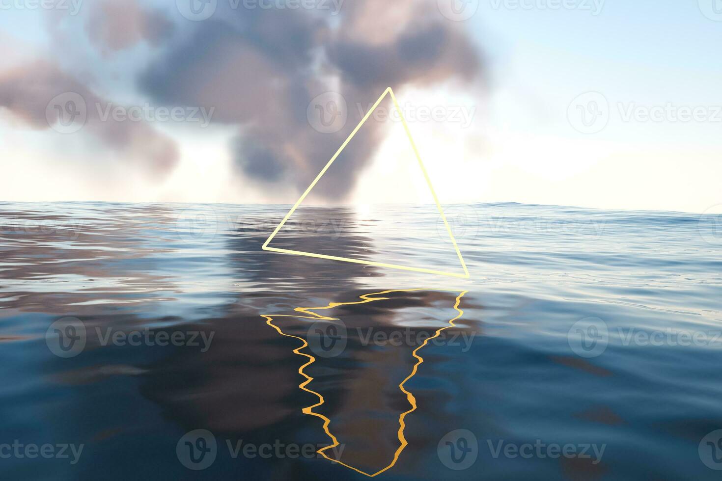 The wide ocean with glowing triangle lines, 3d rendering. photo