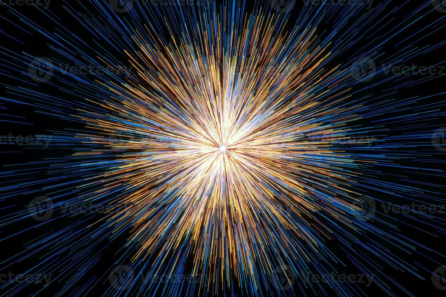 Golden glowing radial lines, magical lines, 3d rendering. photo