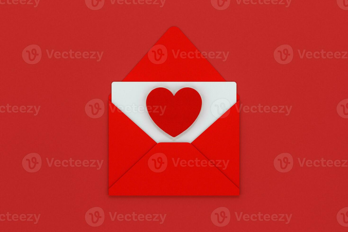 Red package with love heart inside, festive theme, 3d rendering photo