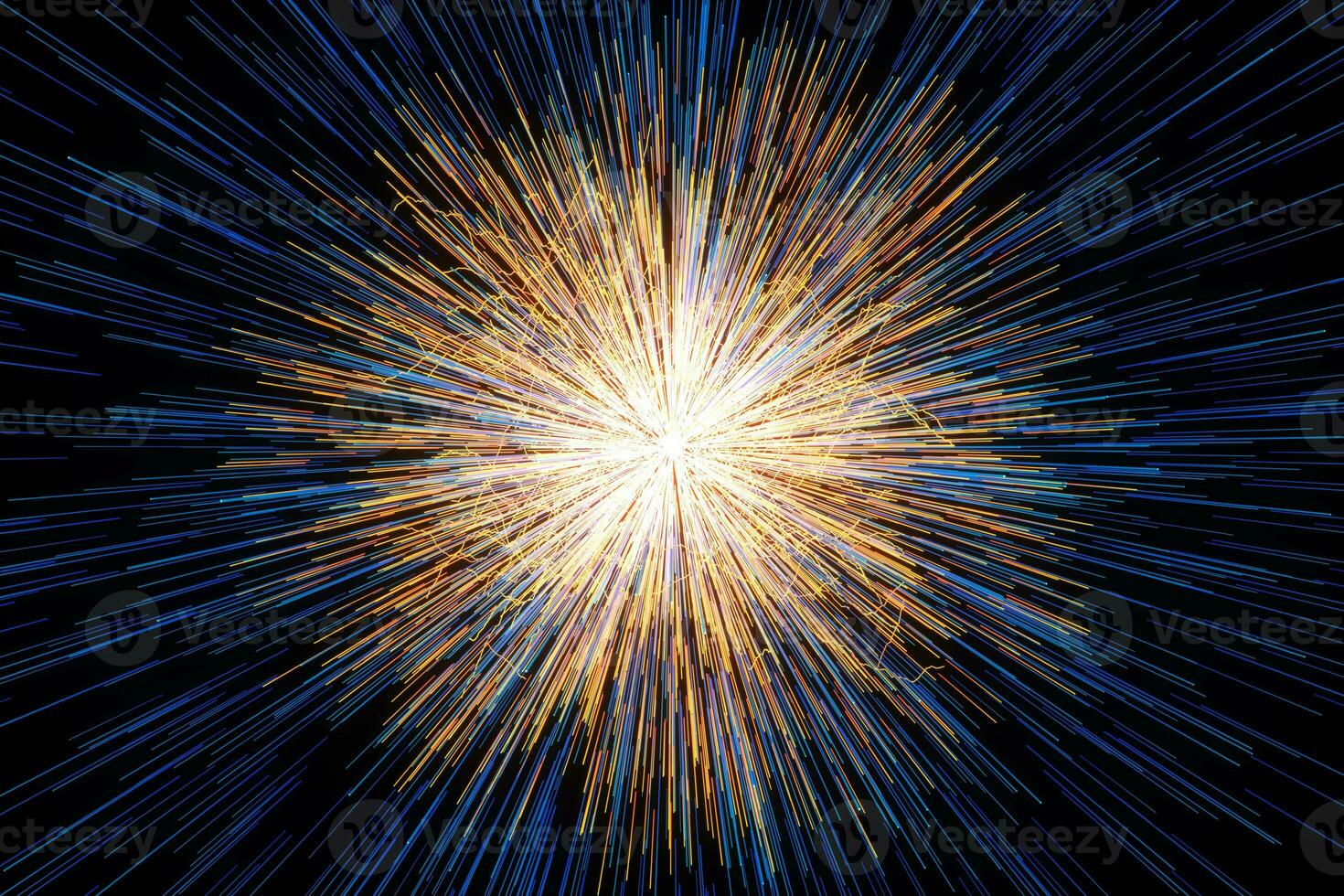 Golden glowing radial lines, magical lines, 3d rendering. photo