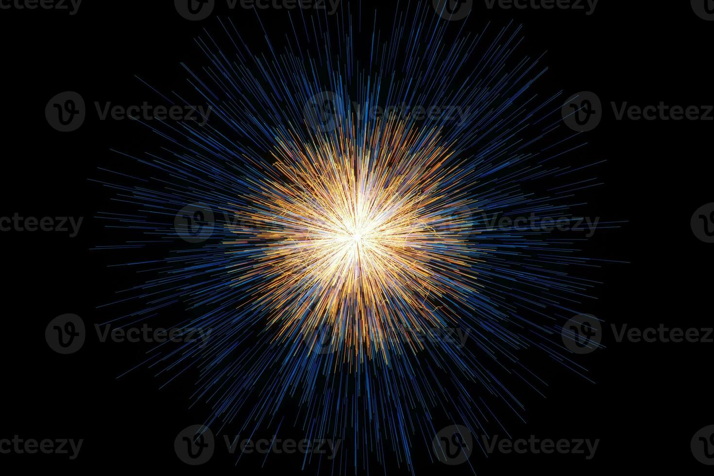Golden glowing radial lines, magical lines, 3d rendering. photo