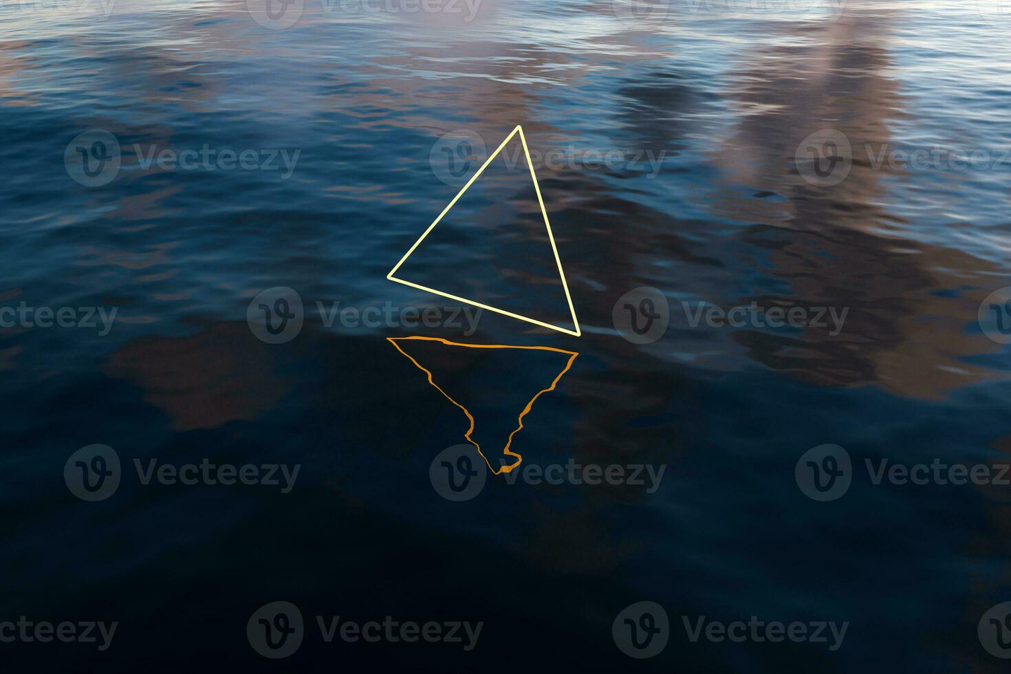 The wide ocean with glowing triangle lines, 3d rendering. photo