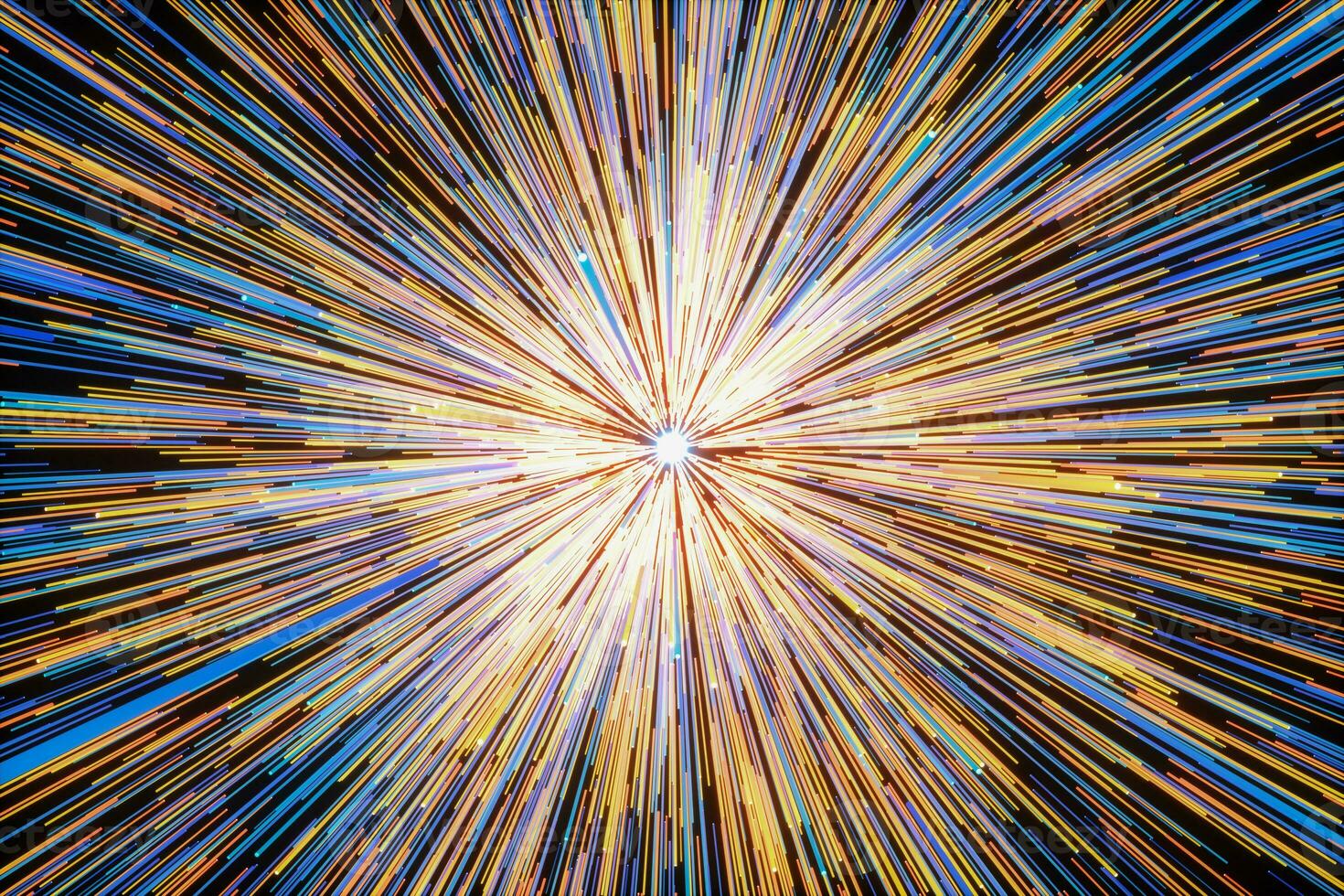 Golden glowing radial lines, magical lines, 3d rendering. photo