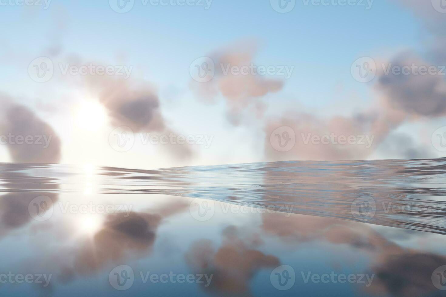 el amplio Oceano con Brillo Solar yendo mediante el nubes, 3d representación. foto