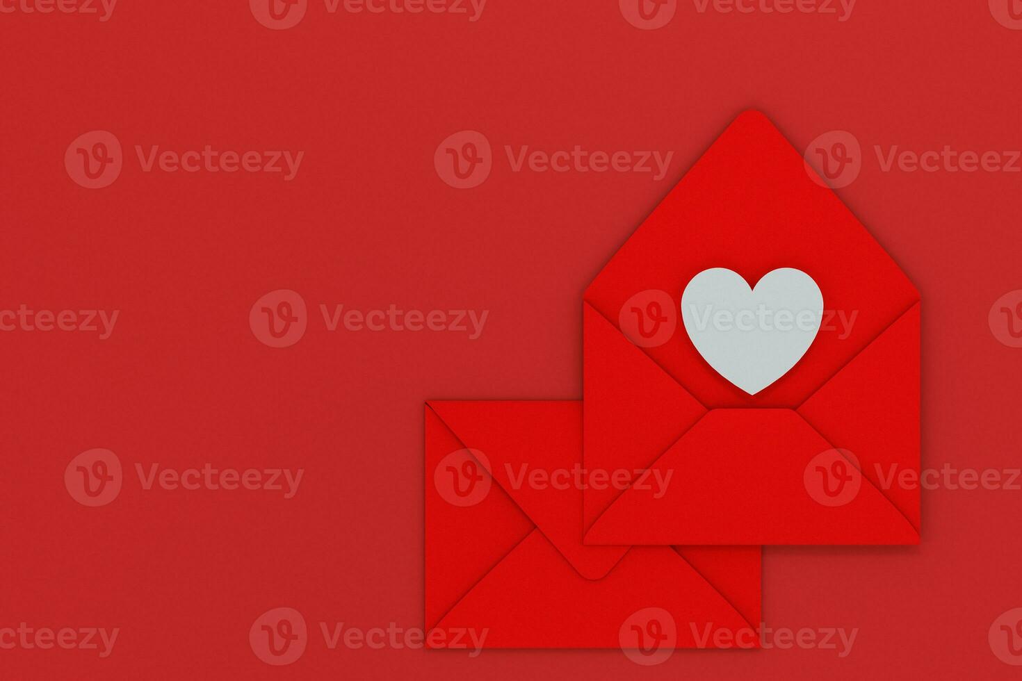 Red package with love heart inside, festive theme, 3d rendering photo