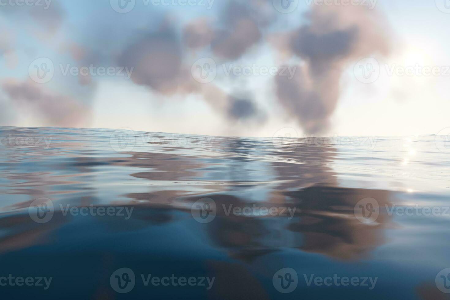 The wide ocean with sunshine going through the clouds, 3d rendering. photo