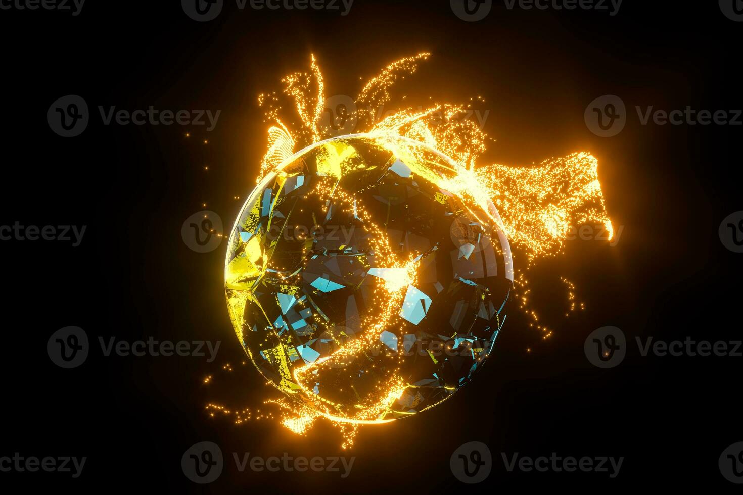 Glowing particles surrounding around the planet, 3d rendering. photo