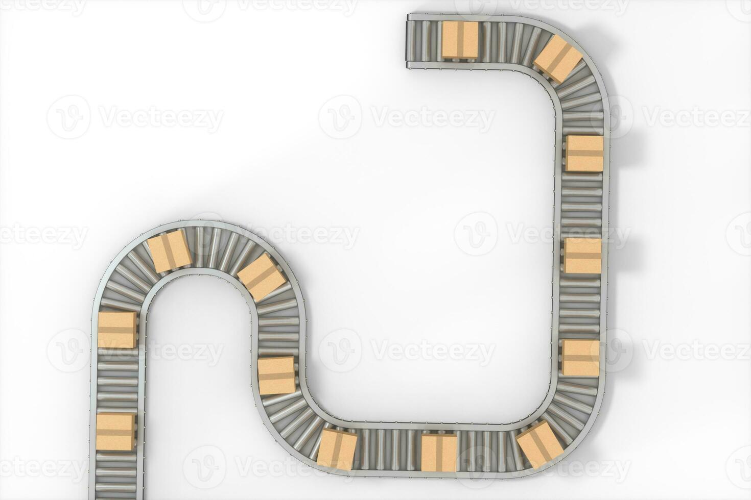Boxes moving on the conveyor belt, 3d rendering. photo