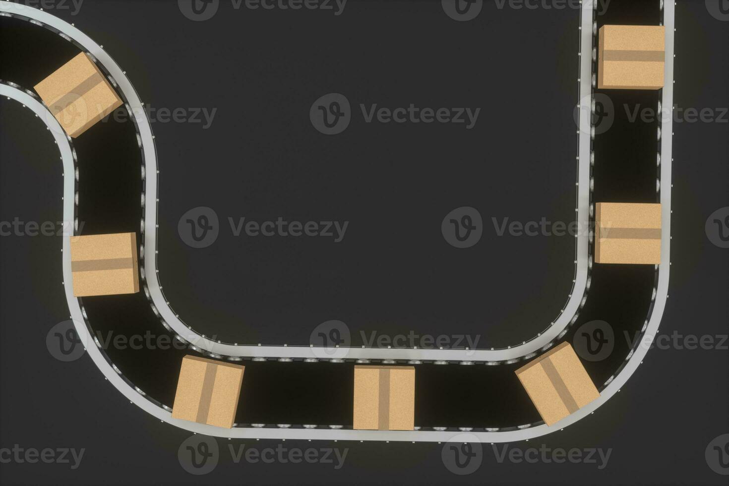 Boxes moving on the conveyor belt, 3d rendering. photo