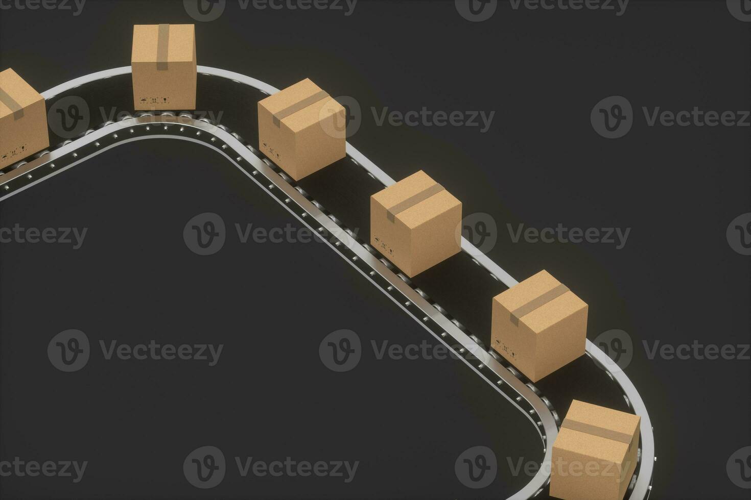 Boxes moving on the conveyor belt, 3d rendering. photo