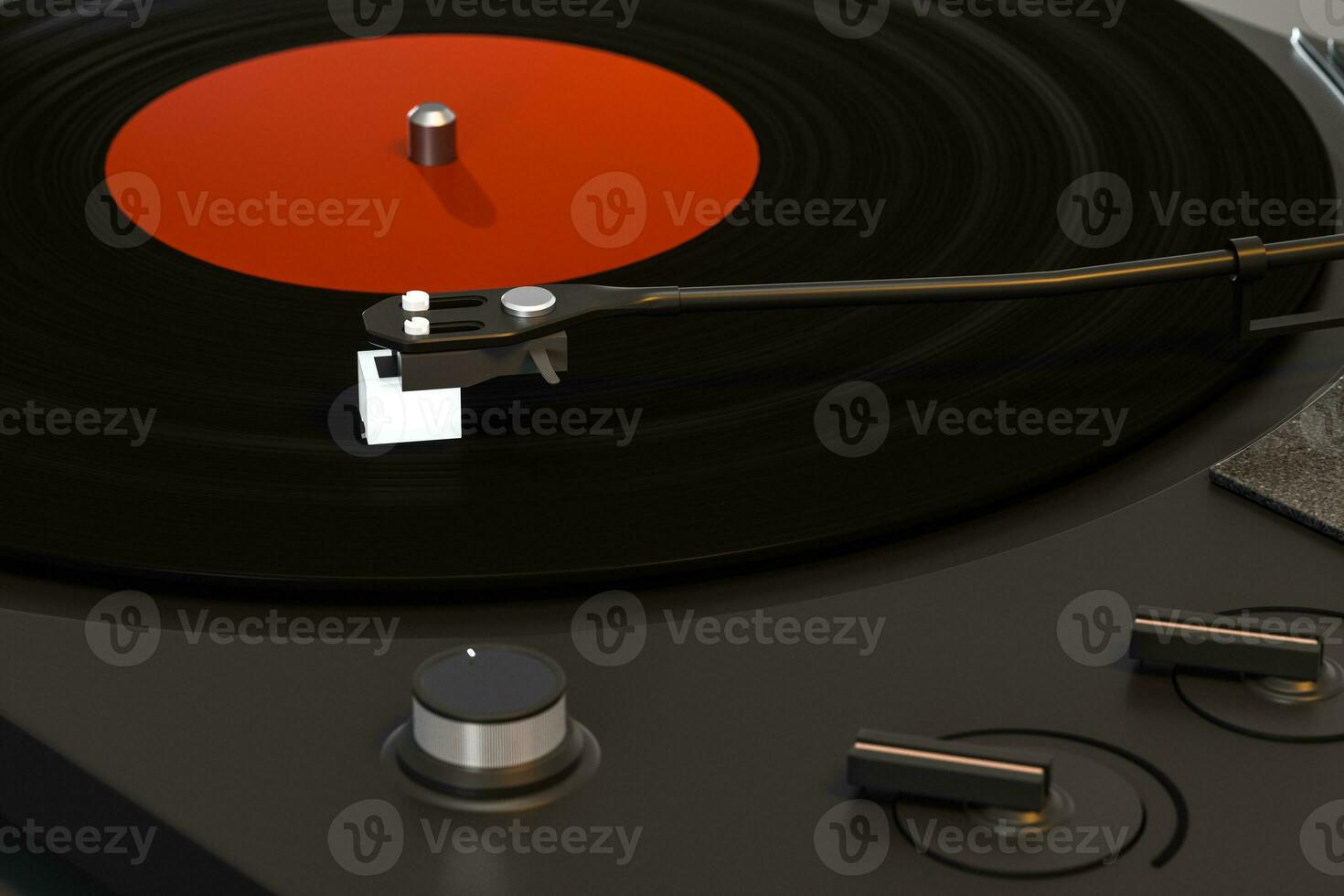 The dark vinyl record player on the table, 3d rendering. photo