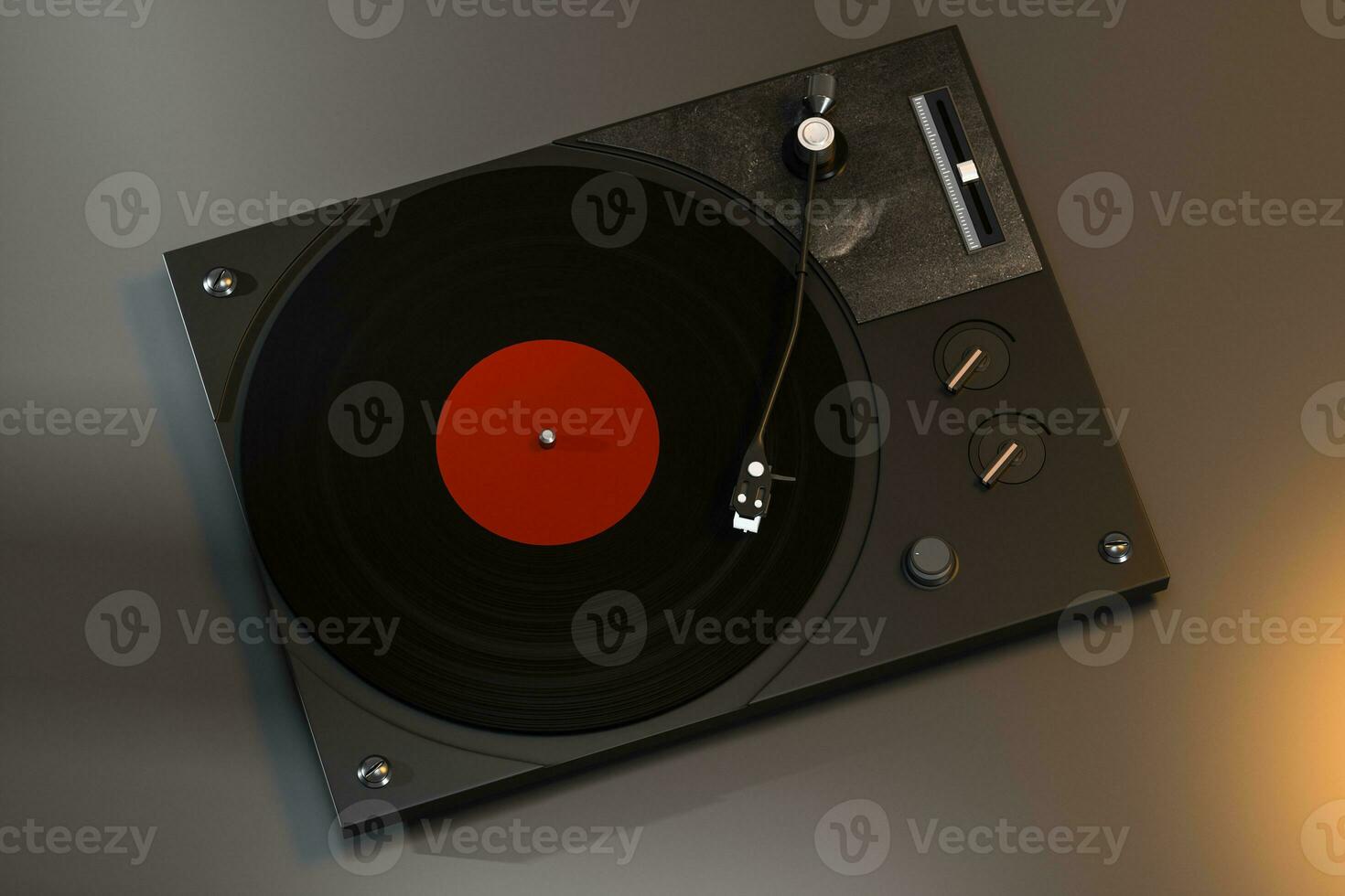 The dark vinyl record player on the table, 3d rendering. photo