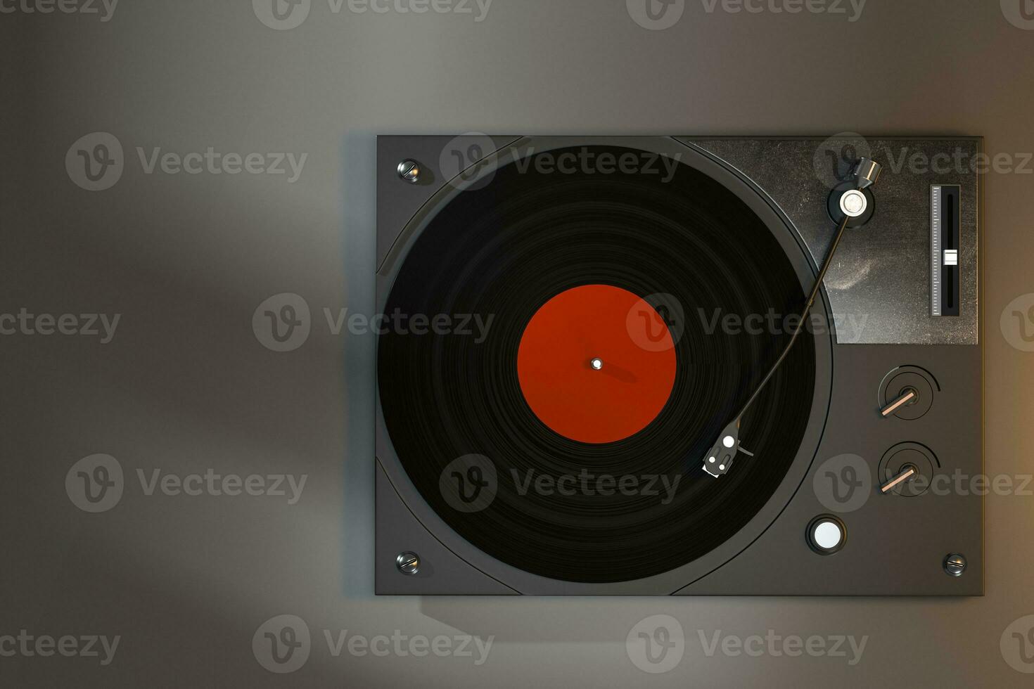 The dark vinyl record player on the table, 3d rendering. photo