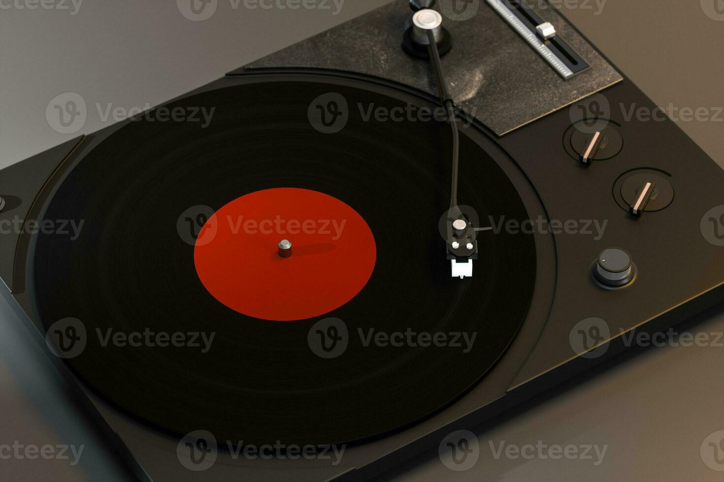 The dark vinyl record player on the table, 3d rendering. photo