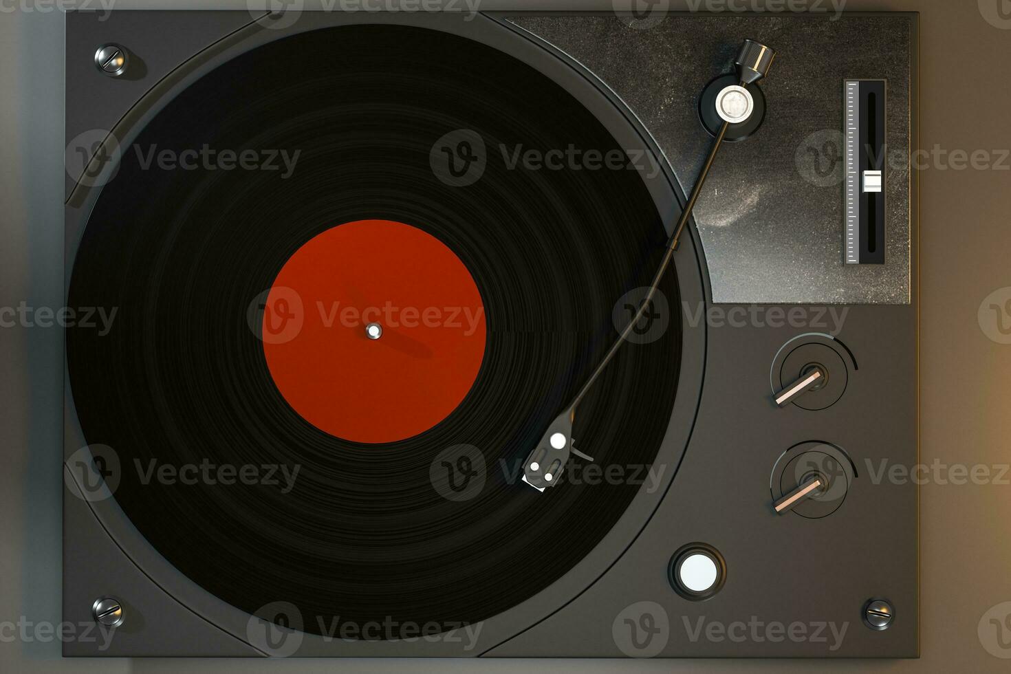 The dark vinyl record player on the table, 3d rendering. photo