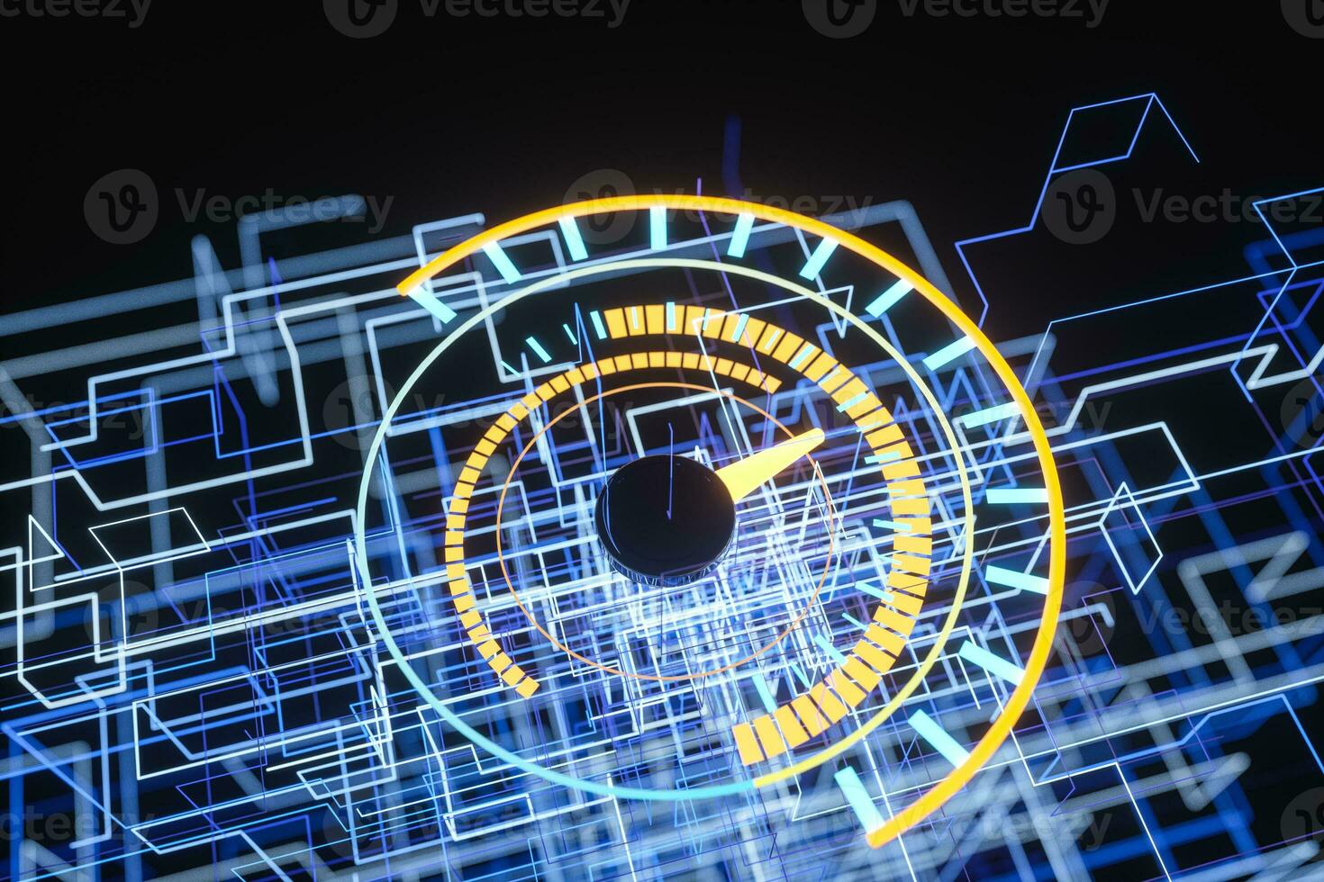 Digital drawing of dashboard with glowing lines, 3d rendering photo