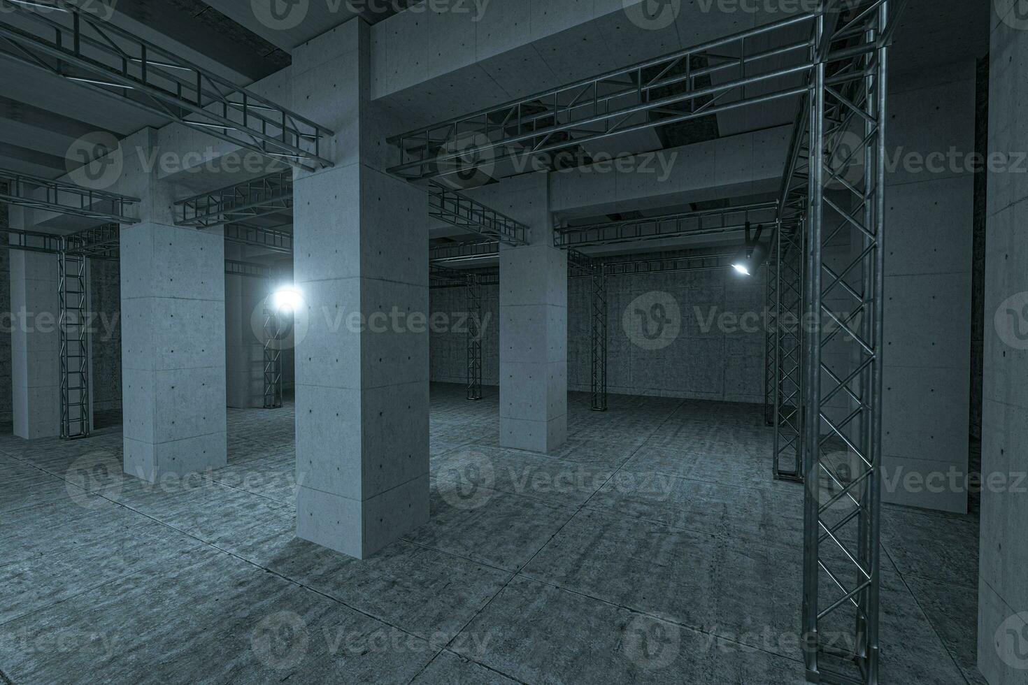 Cement and reinforcement with projectors, 3d rendering photo