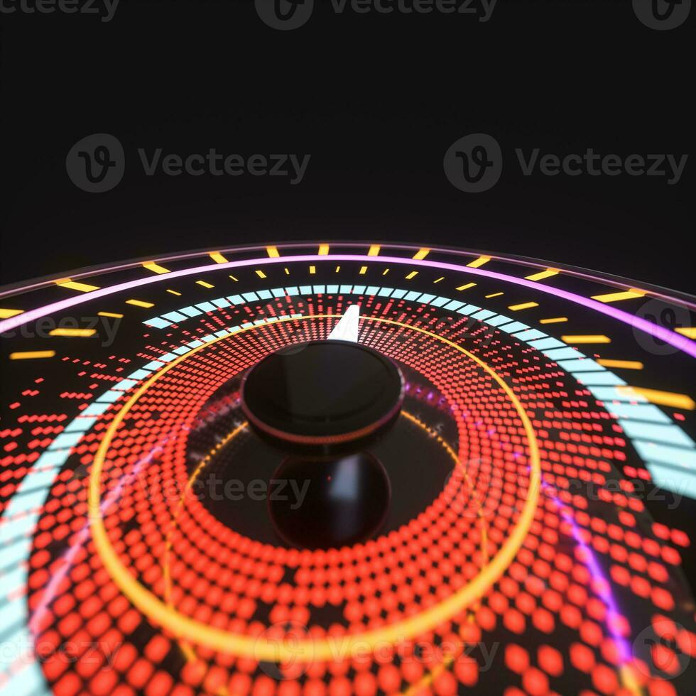 Digital drawing of dashboard with glowing lines, 3d rendering photo