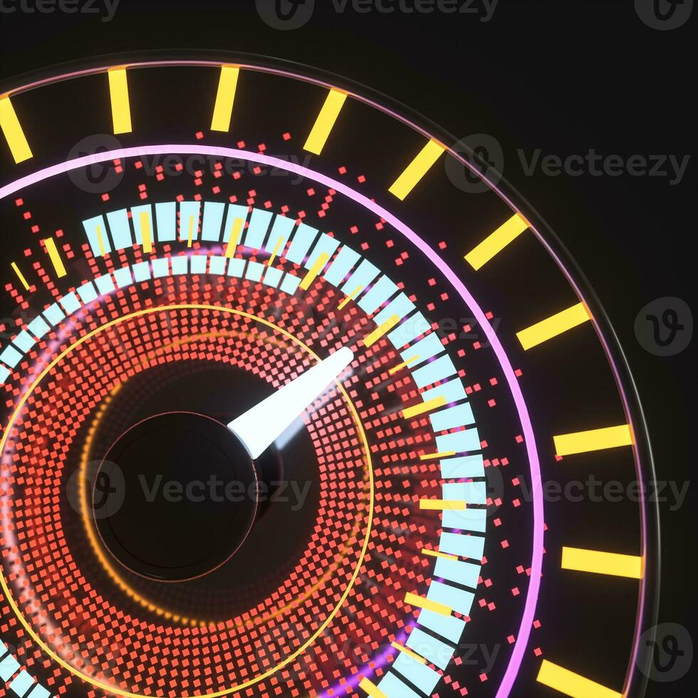 Digital drawing of dashboard with glowing lines, 3d rendering photo
