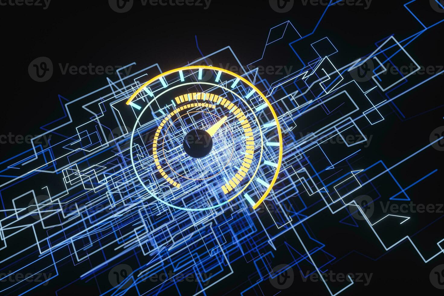 Digital drawing of dashboard with glowing lines, 3d rendering photo
