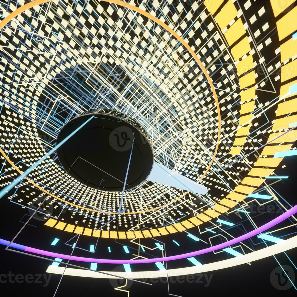 Digital drawing of dashboard with glowing lines, 3d rendering photo