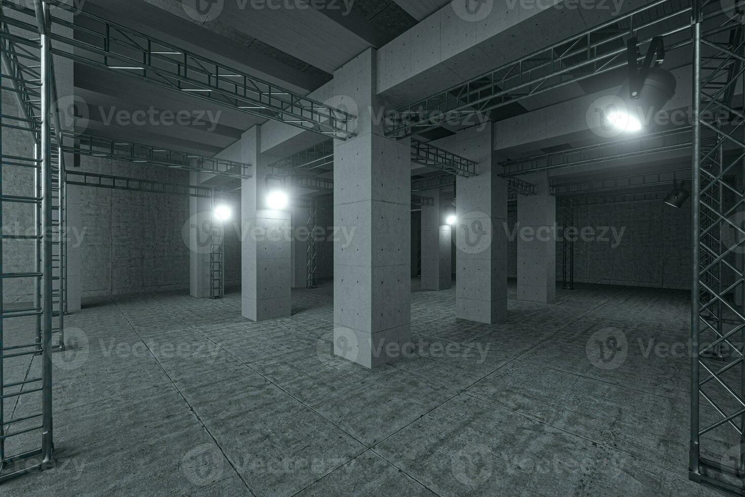 Cement and reinforcement with projectors, 3d rendering photo