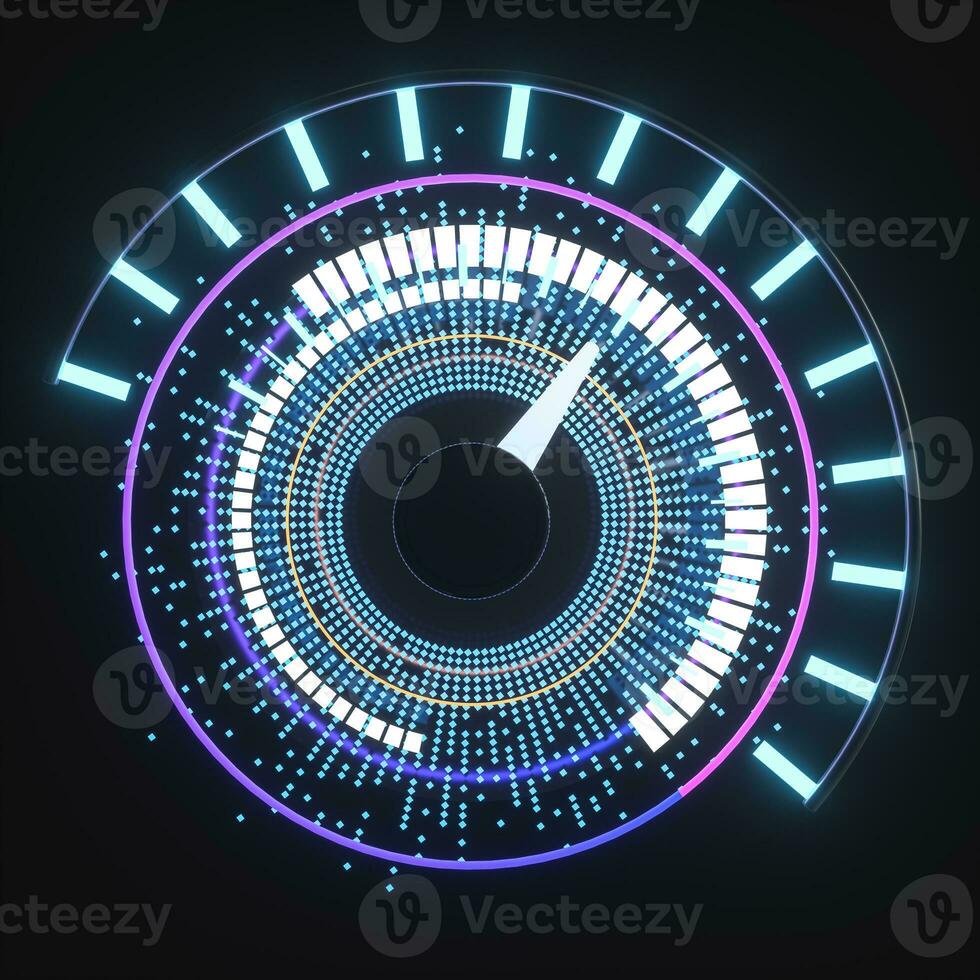 Digital drawing of dashboard with glowing lines, 3d rendering photo