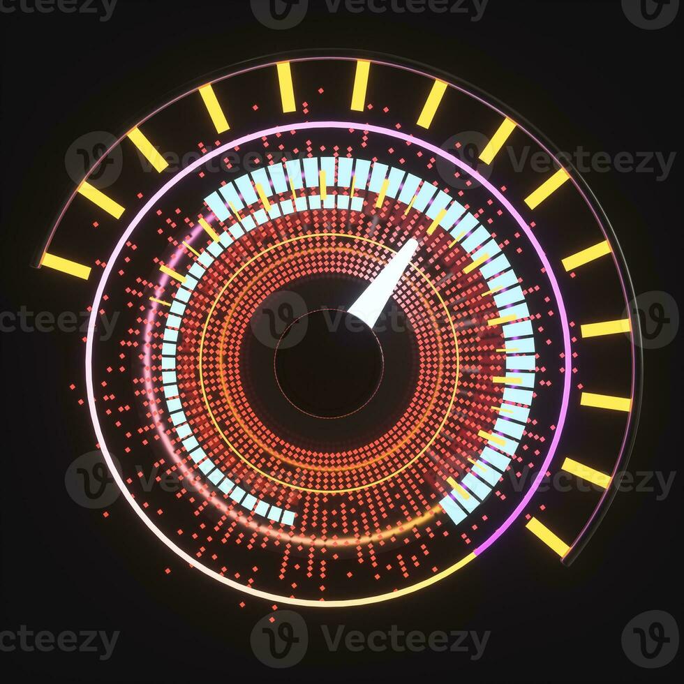 Digital drawing of dashboard with glowing lines, 3d rendering photo