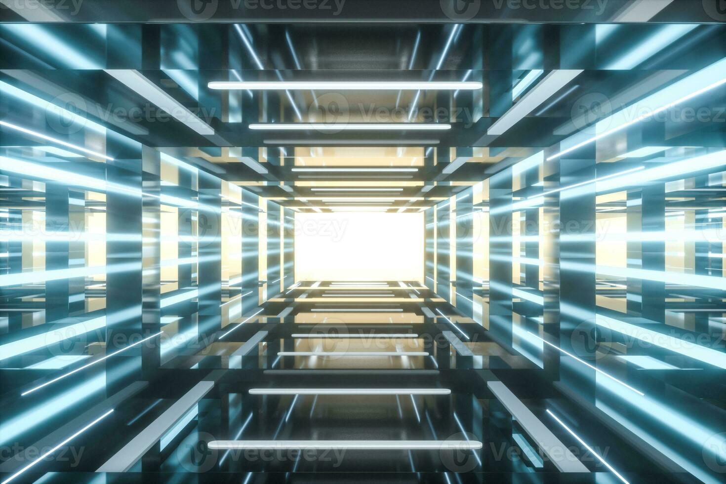 Empty room with glowing lines, 3d rendering. photo