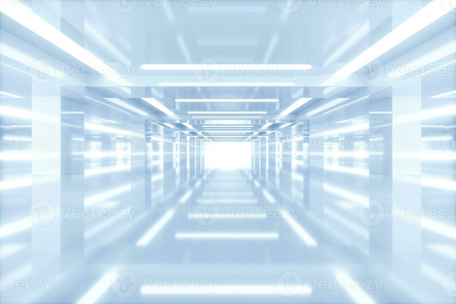 Empty bright room with glowing lines, 3d rendering. photo