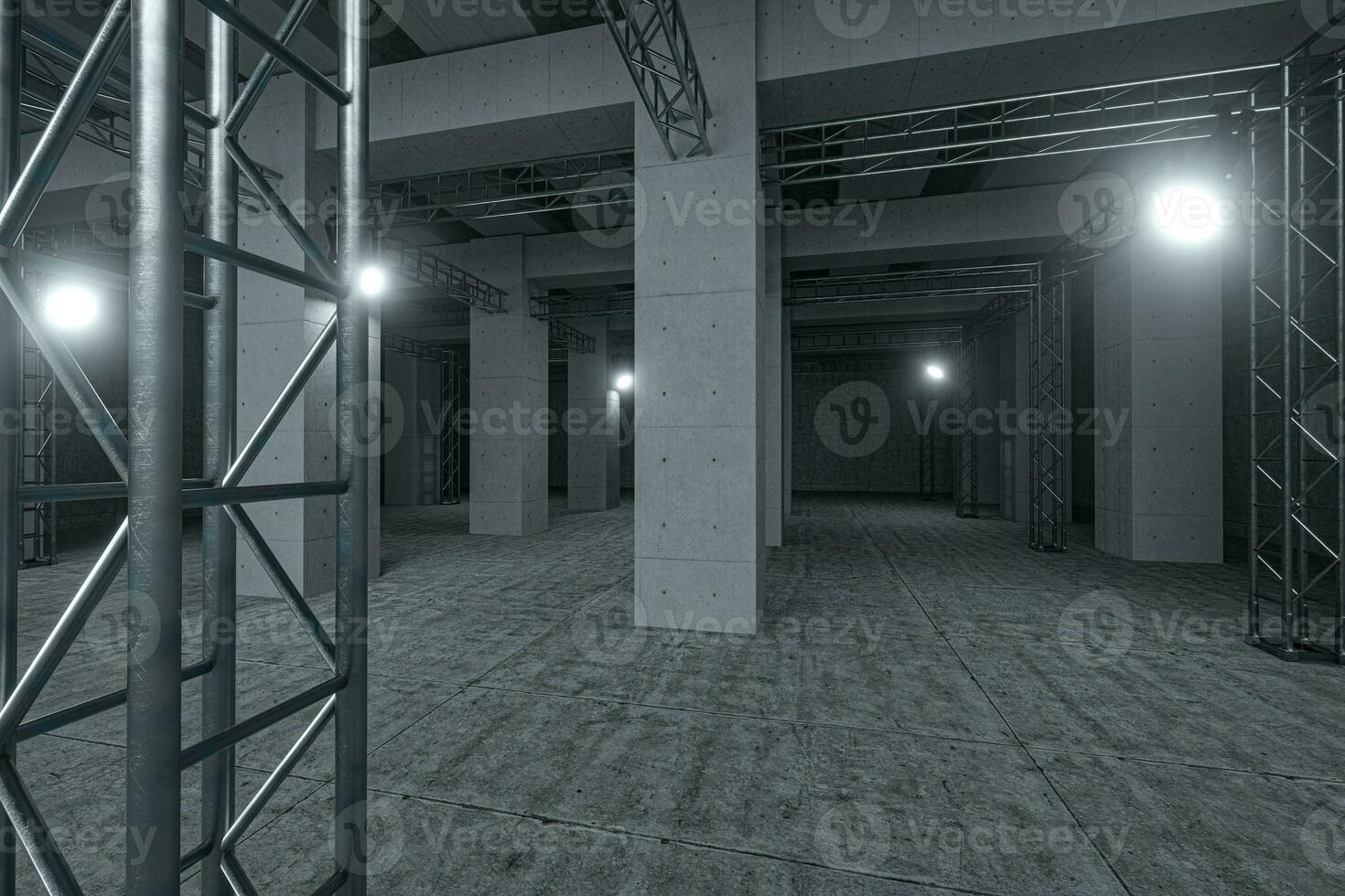 Cement and reinforcement with projectors, 3d rendering photo