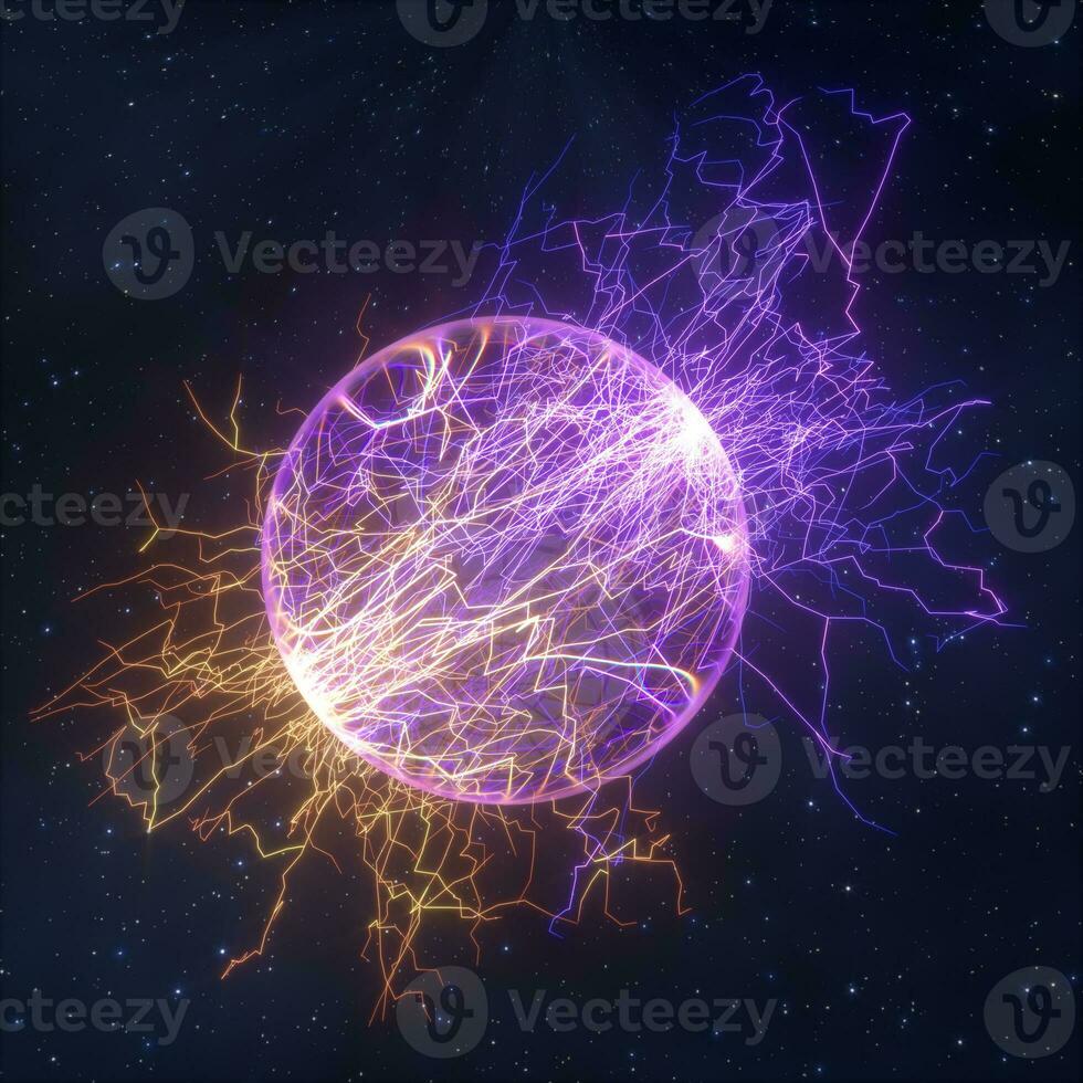 Power electrical energy and lightning spark, 3d rendering. photo