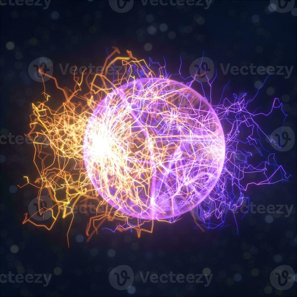 Power electrical energy and lightning spark, 3d rendering. photo