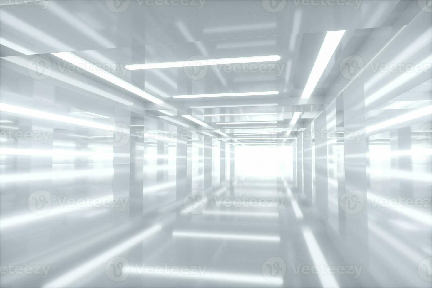 Empty bright room with glowing lines, 3d rendering. photo