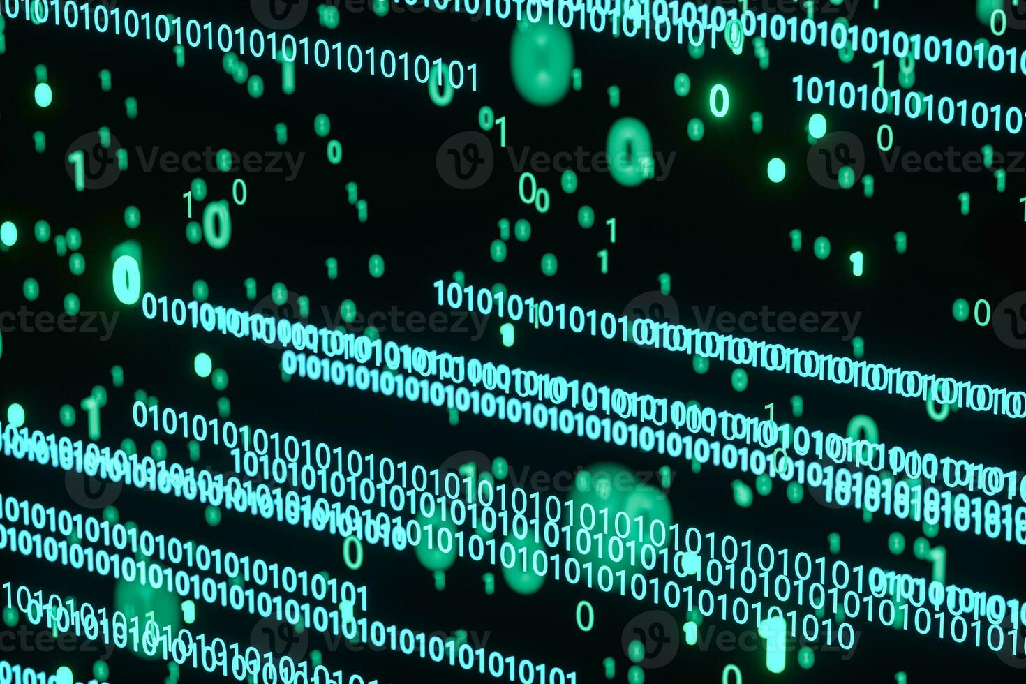 Glowing binary digit with dark background, 3d rendering photo