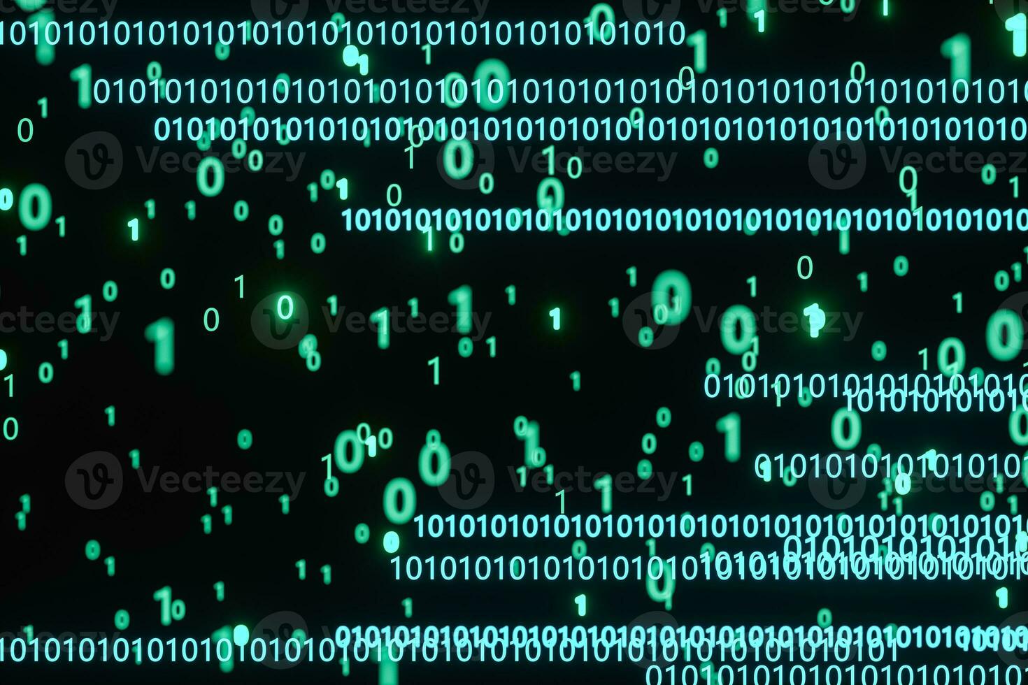 Glowing binary digit with dark background, 3d rendering photo