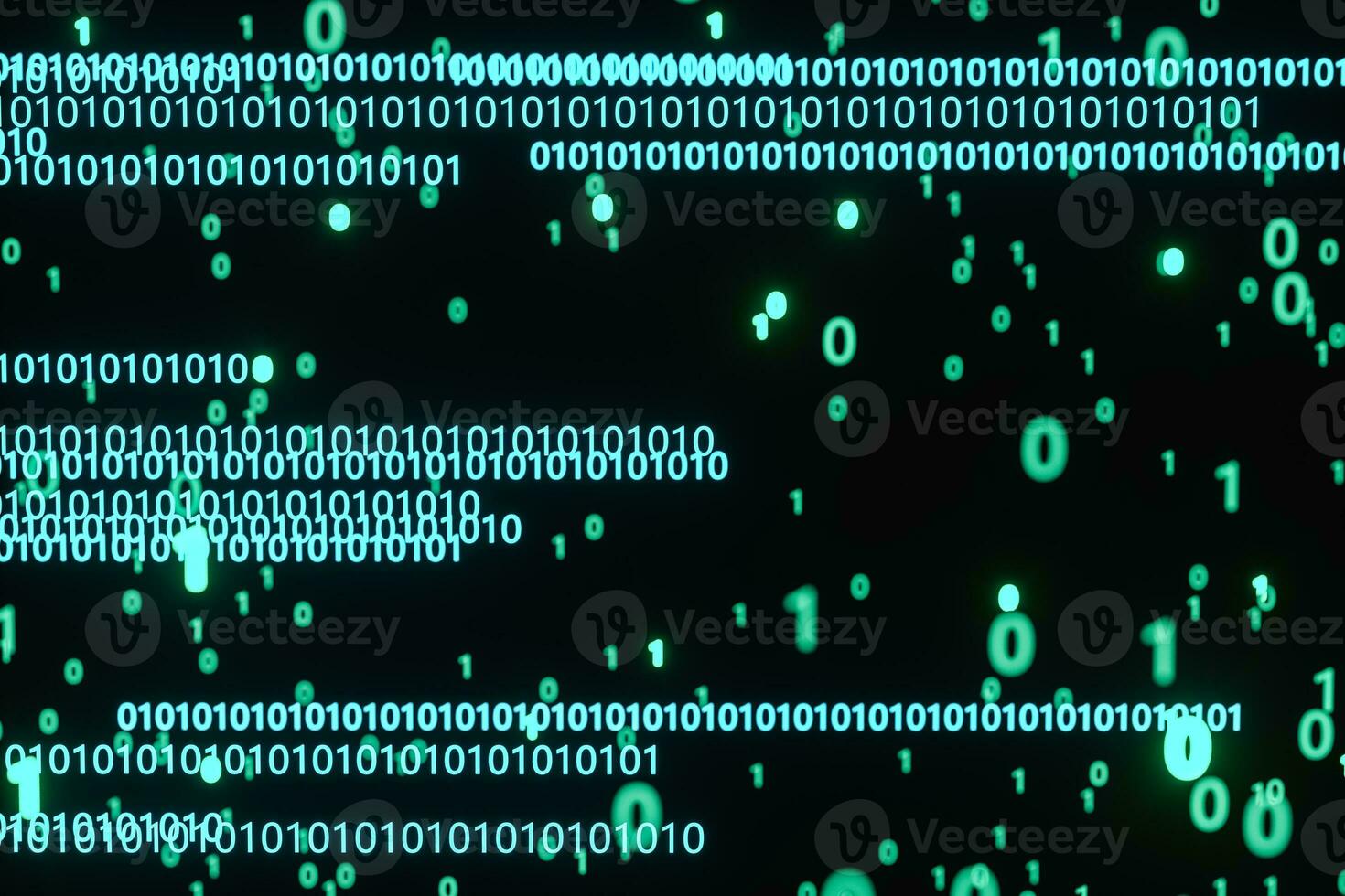 Glowing binary digit with dark background, 3d rendering photo