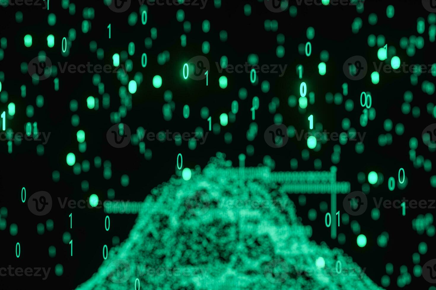 Glowing binary digit with dark background, 3d rendering photo