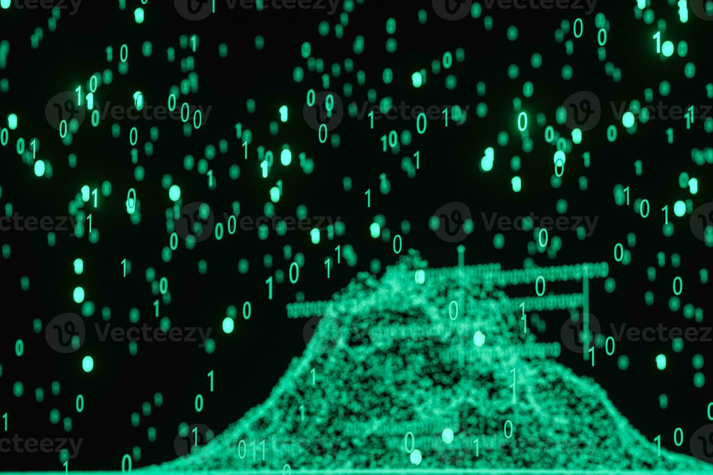 Glowing binary digit with dark background, 3d rendering photo