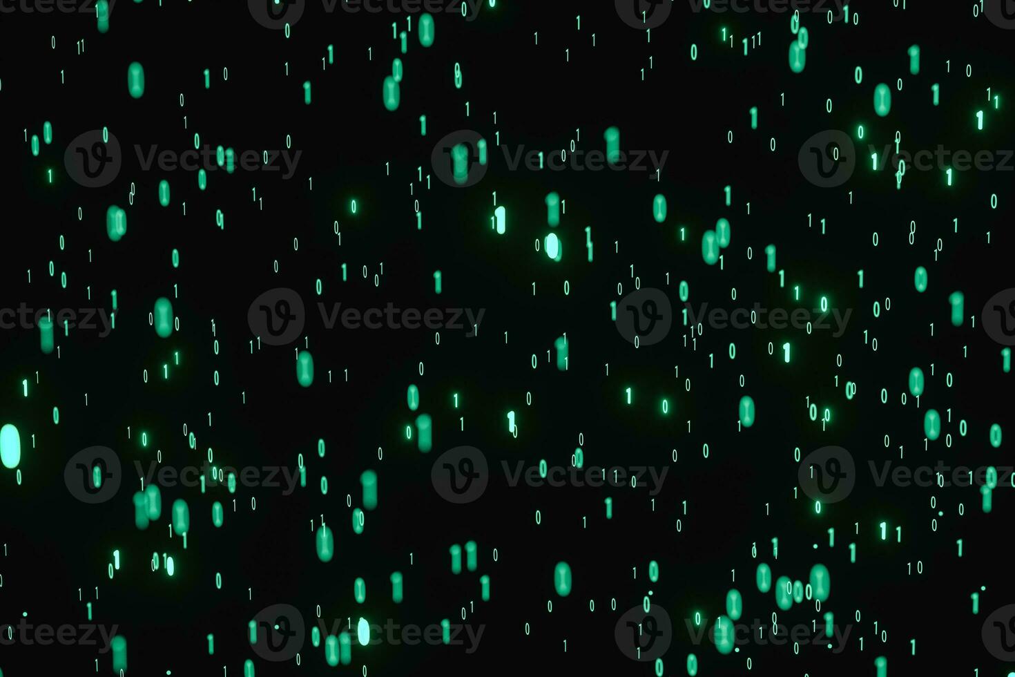 Glowing binary digit with dark background, 3d rendering photo