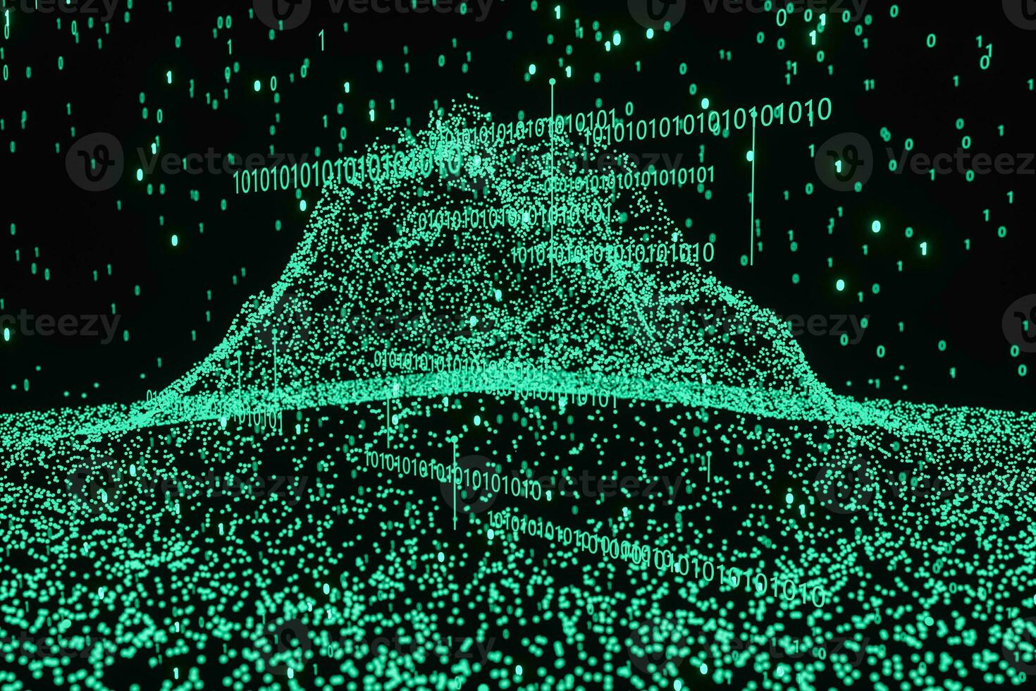 Glowing binary digit with dark background, 3d rendering photo