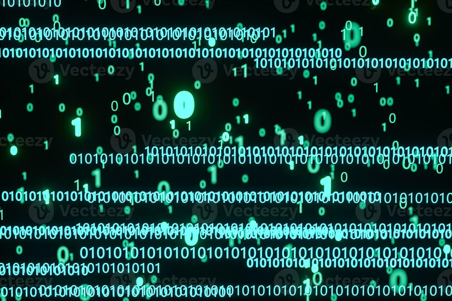 Glowing binary digit with dark background, 3d rendering photo
