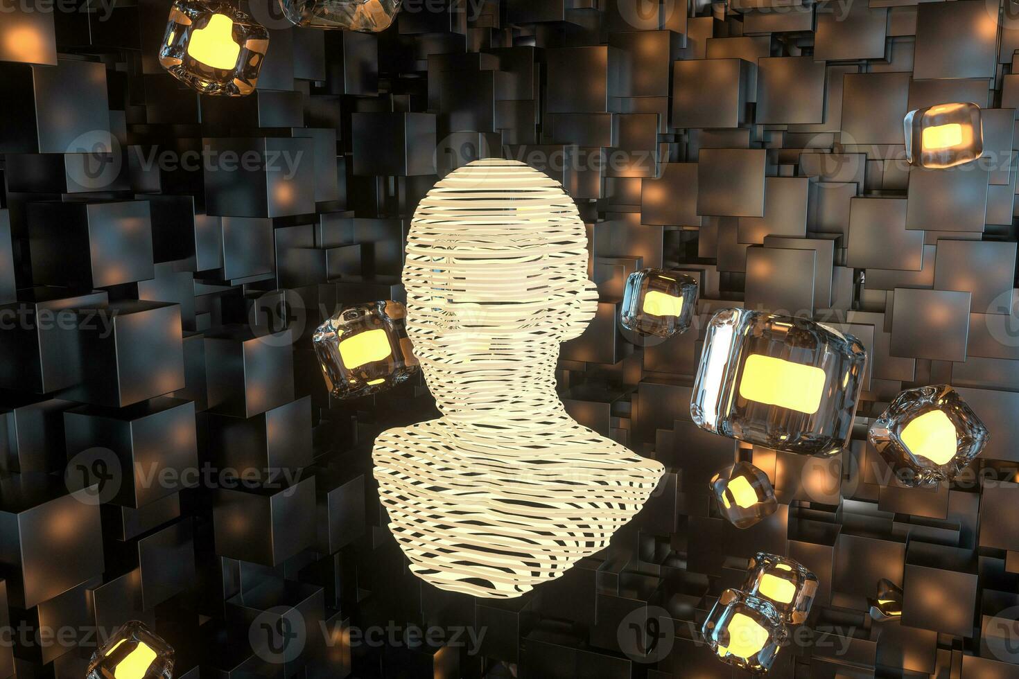 The head of the virtual robot with concepts of artificial intelligence, 3d rendering. photo