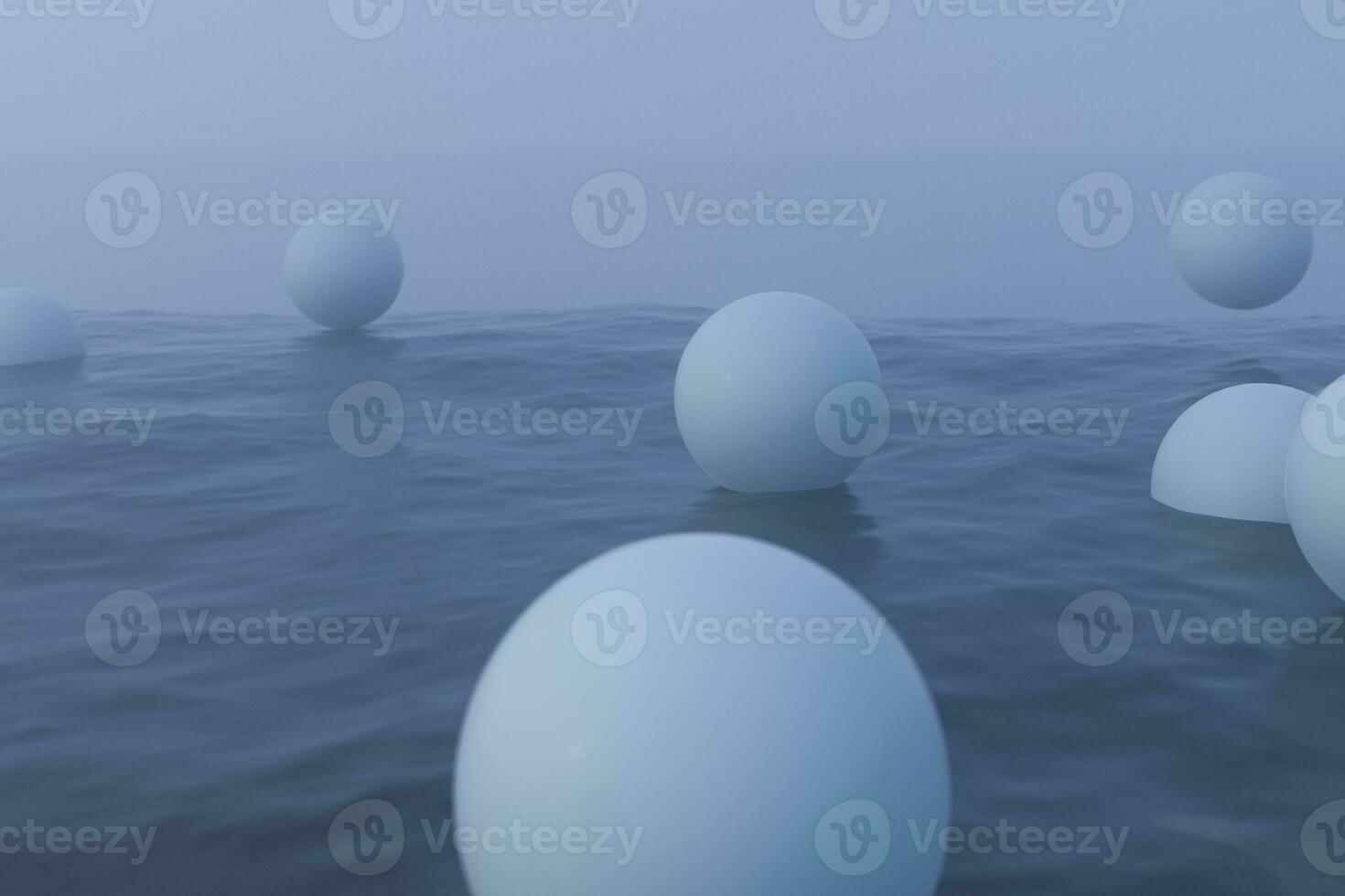White balls floating on the lake , 3d rendering. photo