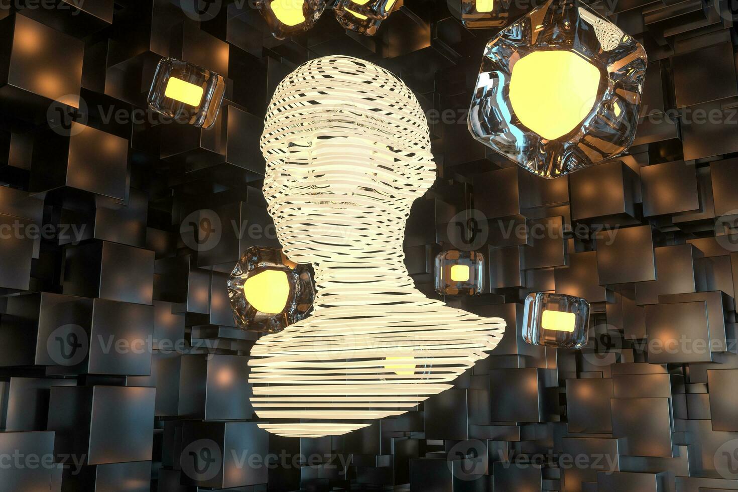 The head of the virtual robot with concepts of artificial intelligence, 3d rendering. photo