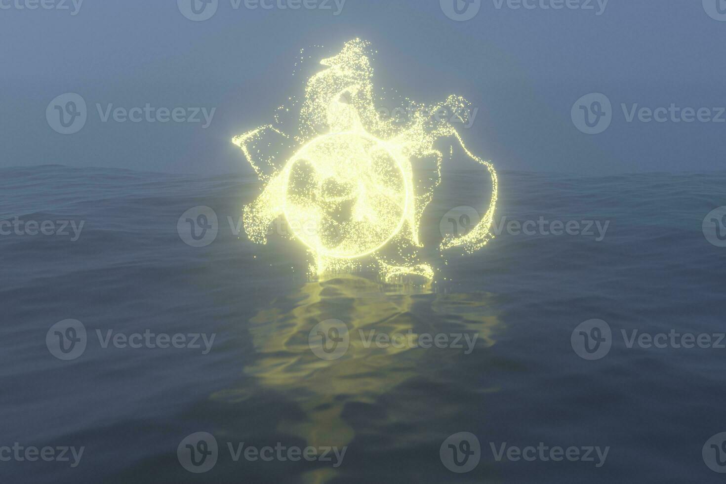 Glowing frame floating on the lake in the evening, 3d rendering. photo