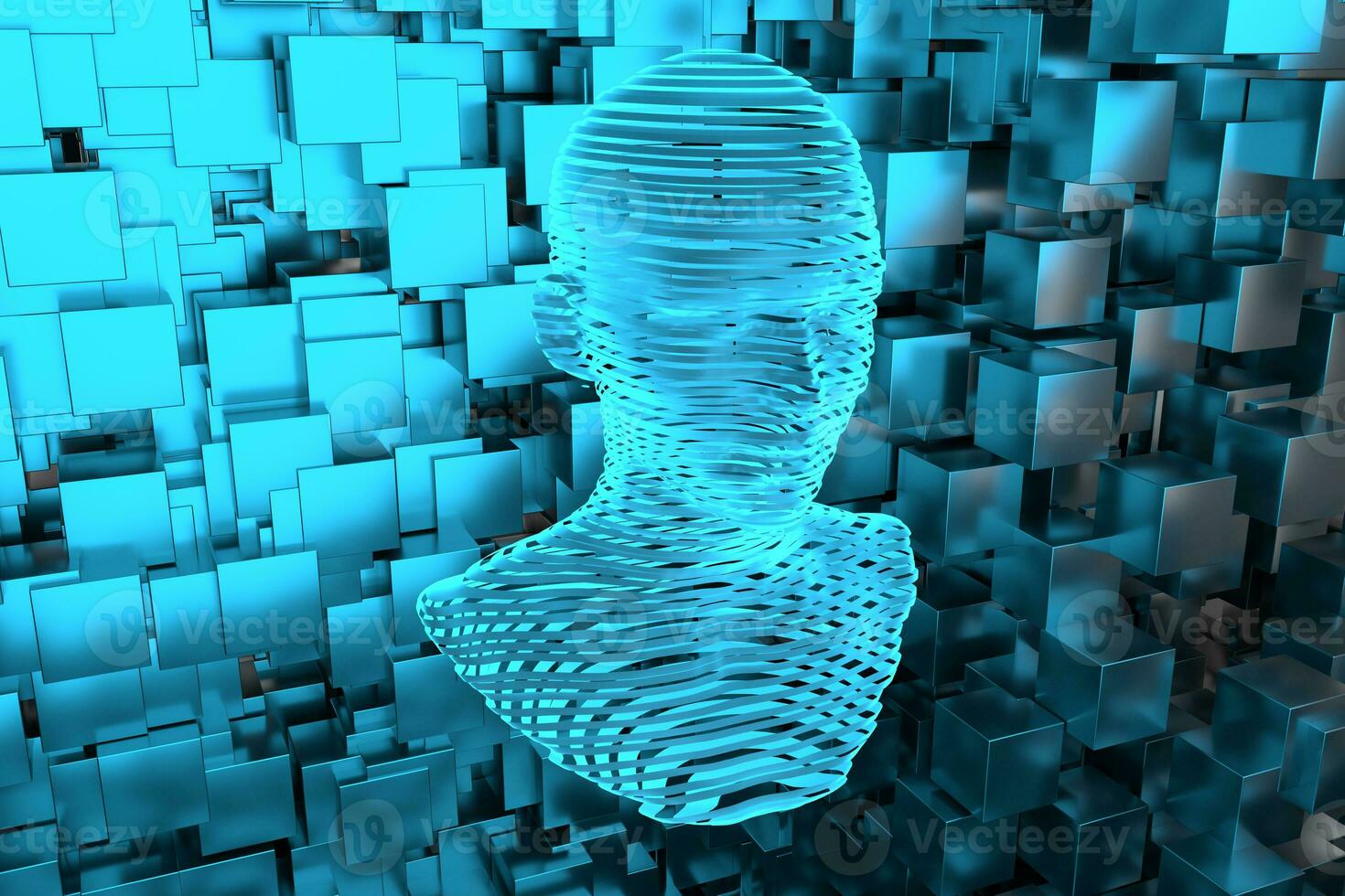 The head of the virtual robot with concepts of artificial intelligence, 3d rendering. photo